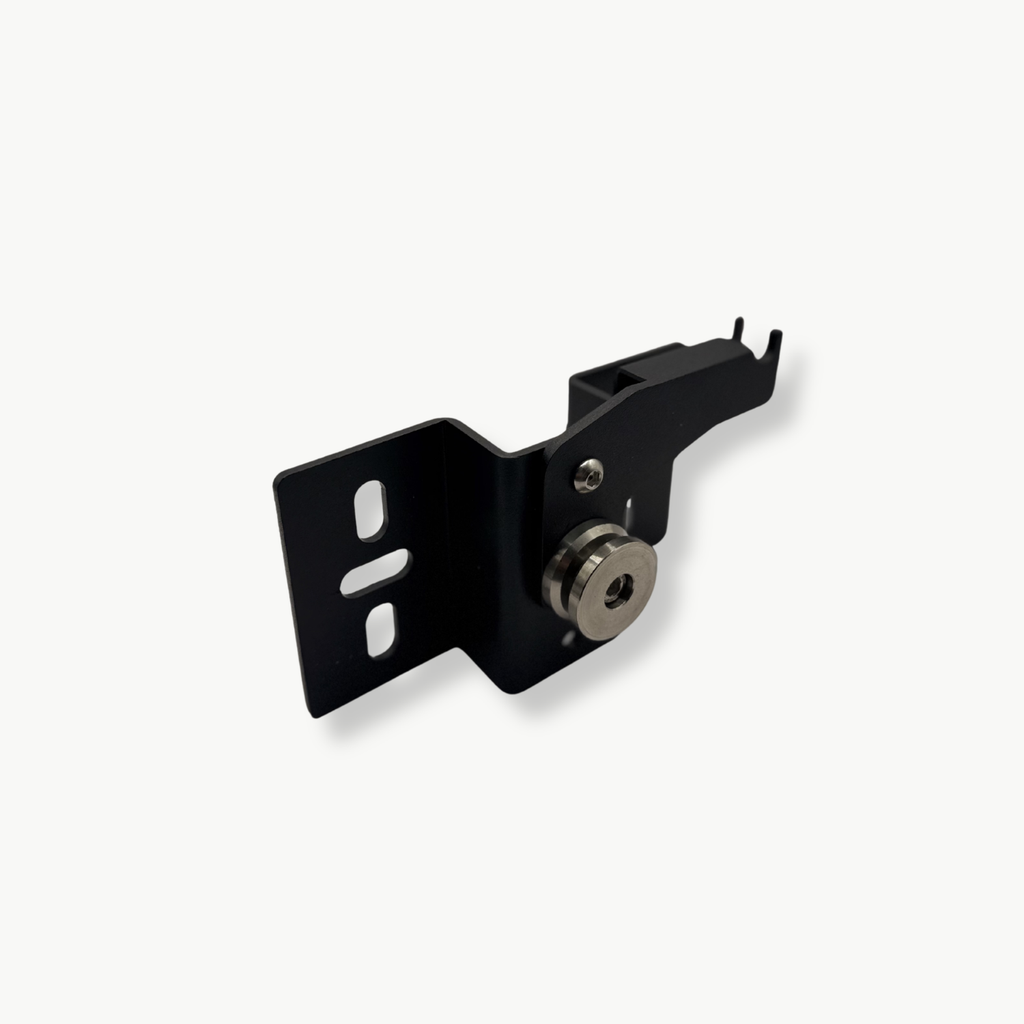 Stoke Quick Release Tent Bracket side profile - base plate, riser and self-aligning puck in black powder-coated steel