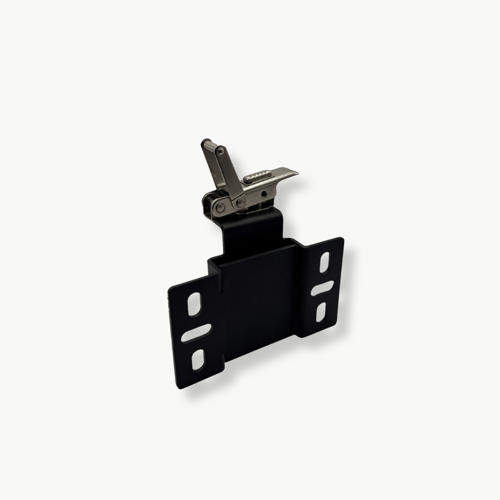 Stoke Quick Release Tent Bracket rack-side base plate with slotted bolt holes and the latch raised