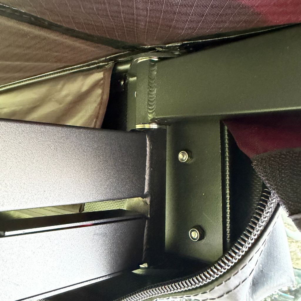 View from beneath the deployed Stoke Mako 180 awning showing canopy coverage