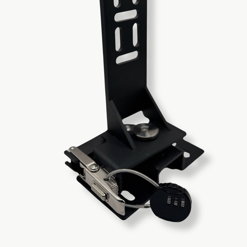 Stoke Quick Release Awning Bracket fitted with optional cable lock for secure mounting